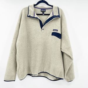 Patagonia Fleece Jacket Men's Size XXL Cream Henley Long Sleeve
